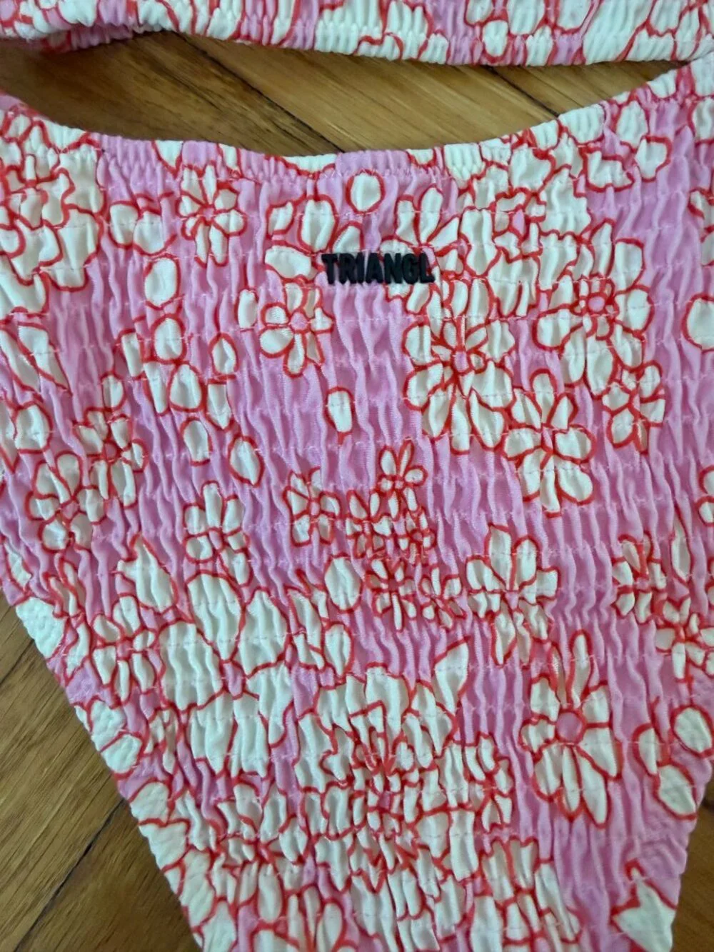 TRIANGL Pink Floral Smocked Bikini Set Medium (Includes Bag)